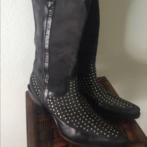 Black leather/suede girls cowboy boots